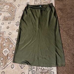 Old Navy Olive Satin Midi Skirt
